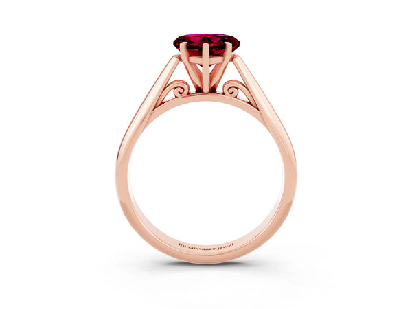 Rose gold Heart Cut Garnet Solitaire Engagement Ring with Cathedral Setting and Four-Prong Mount