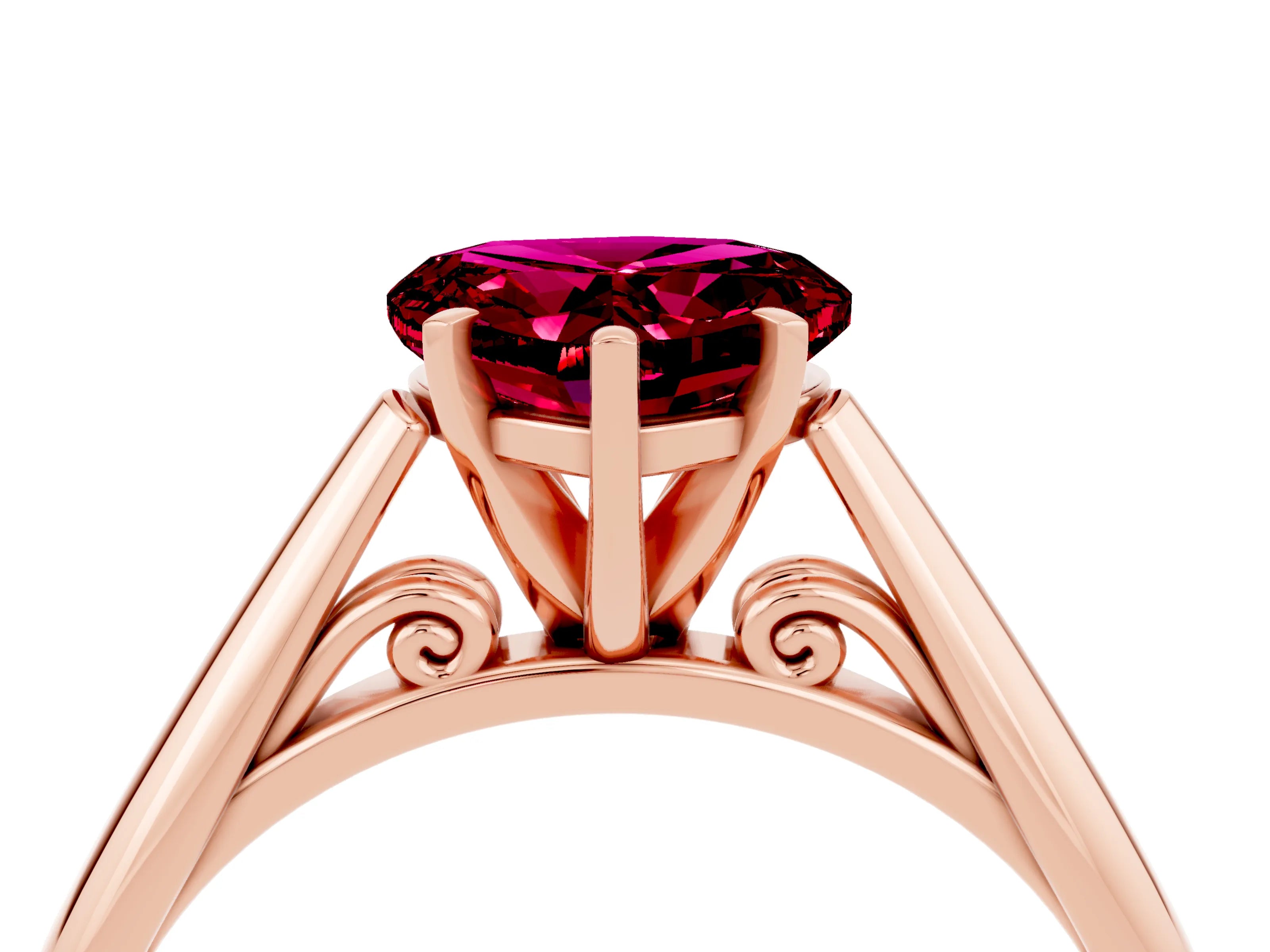 Rose gold Heart Cut Garnet Solitaire Engagement Ring with Cathedral Setting and Four-Prong Mount_16