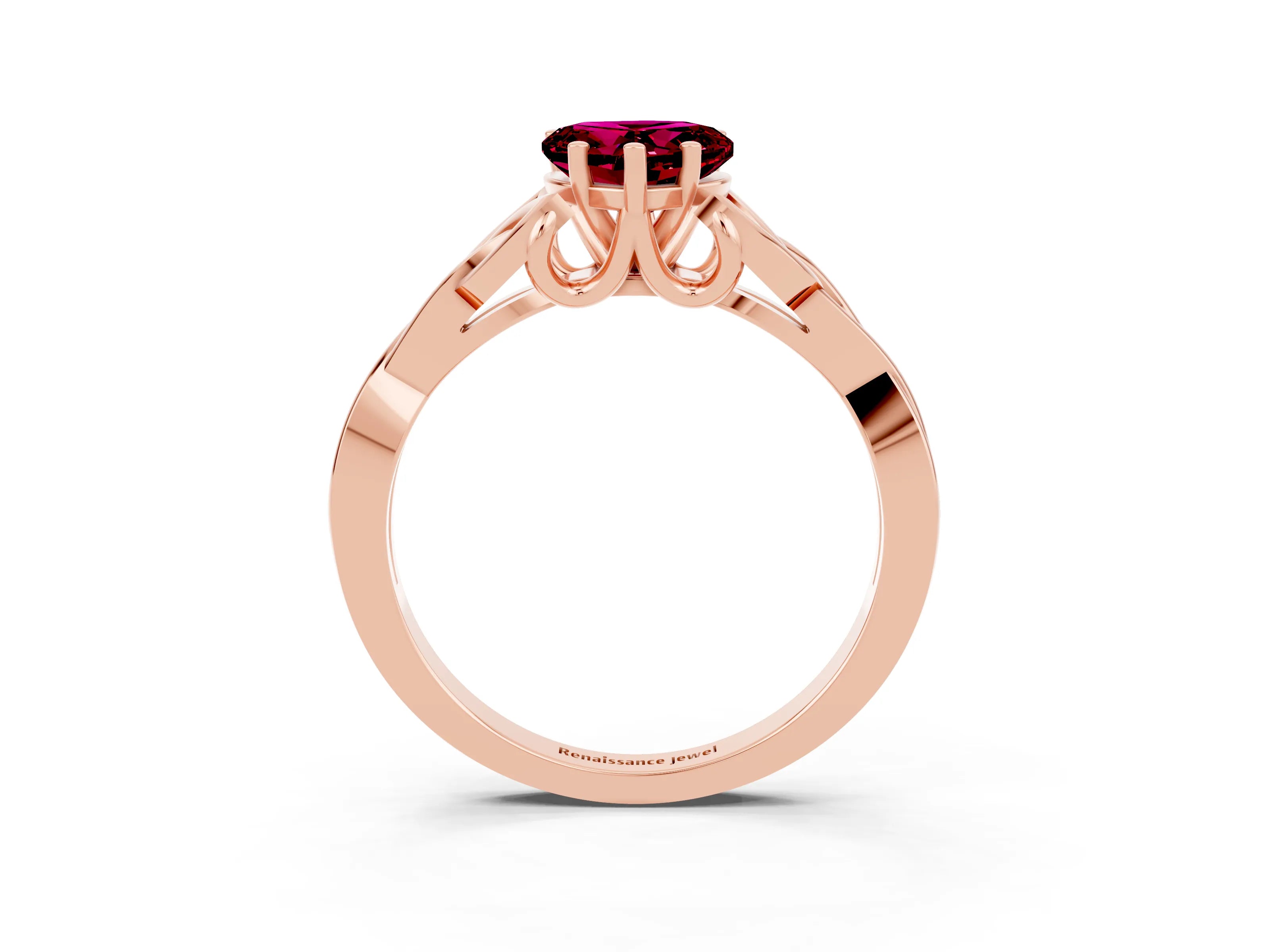 Rose gold Heart Cut Garnet Solitaire Engagement Ring with Celtic Knot Band and Four-Prong Setting_3