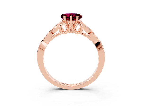 Rose gold Heart Cut Garnet Solitaire Engagement Ring with Celtic Knot Band and Four-Prong Setting