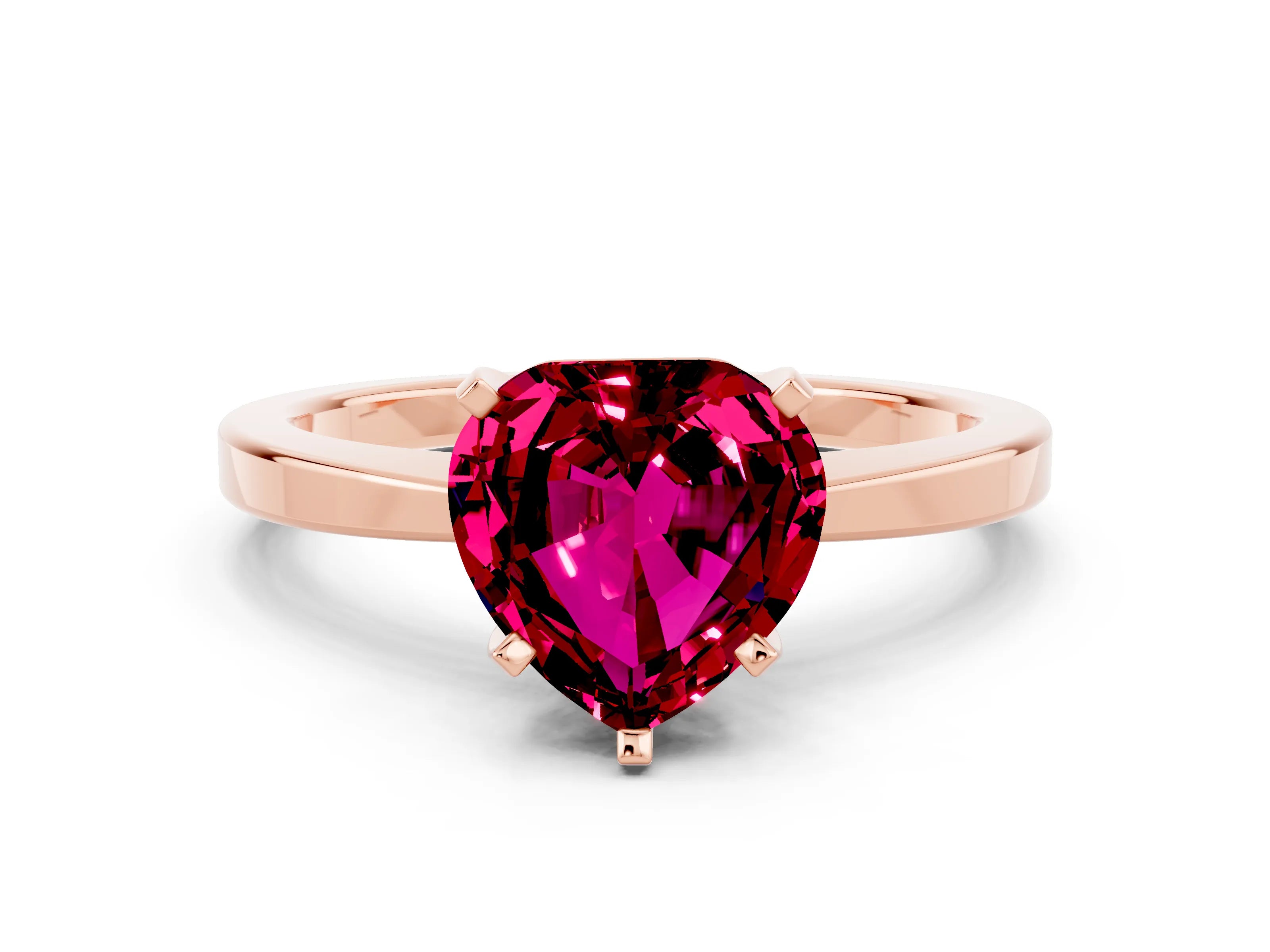 Rose gold Heart Cut Garnet Solitaire Engagement Ring with Classic Band and Four-Prong Setting_24