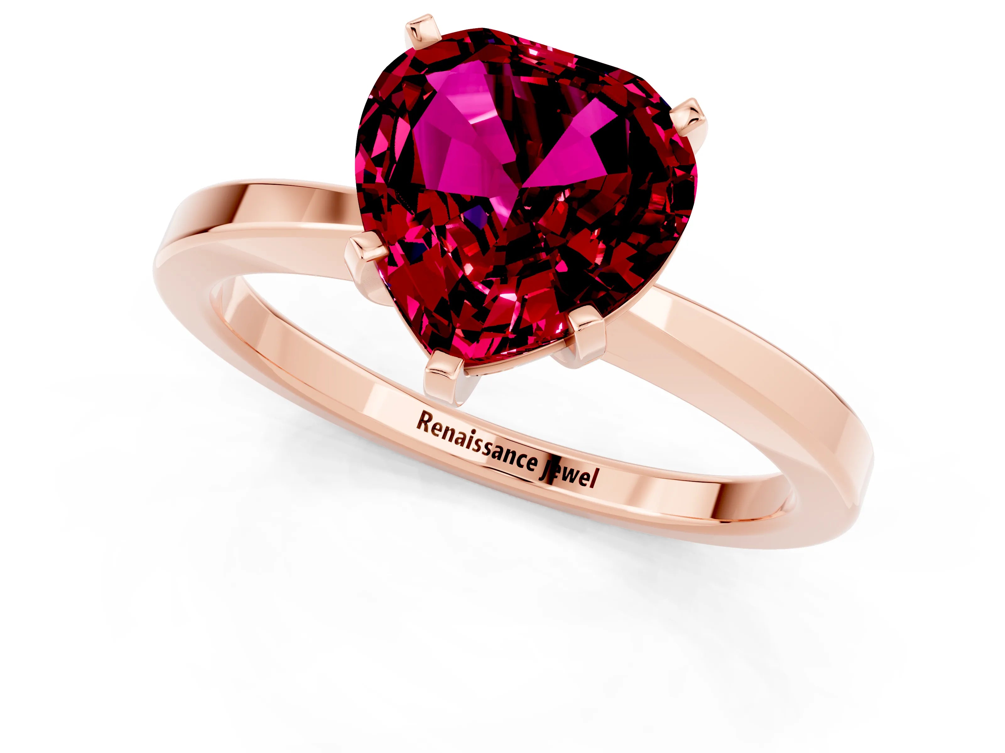 Rose gold Heart Cut Garnet Solitaire Engagement Ring with Classic Band and Four-Prong Setting_25