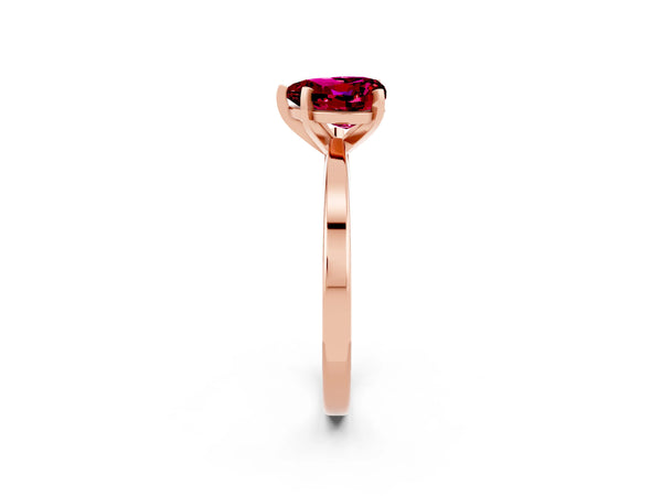 Rose gold Heart Cut Garnet Solitaire Engagement Ring with Classic Band and Four-Prong Setting