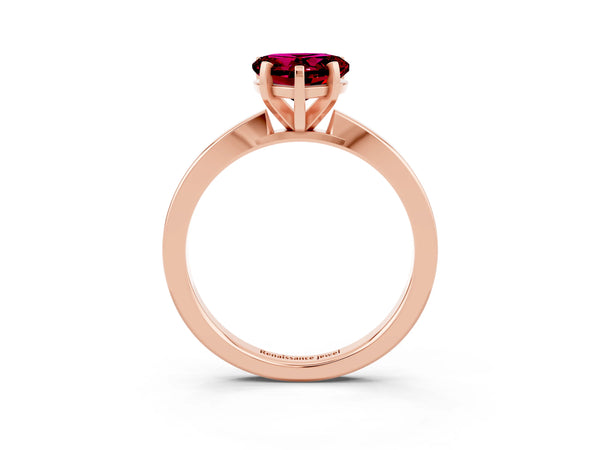 Rose gold Heart Cut Garnet Solitaire Engagement Ring with Classic Band and Four-Prong Setting