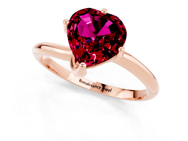 Rose gold Heart Cut Garnet Solitaire Engagement Ring with Four-Prong Setting and Classic Band