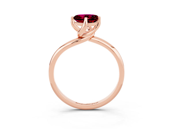 Rose gold Heart Cut Garnet Solitaire Engagement Ring with Four-Prong Setting and Classic Band
