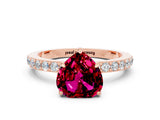 Rose gold Heart Cut Garnet Solitaire Engagement Ring with Pavé Band and Four-Prong Setting