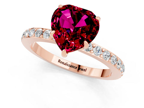 Rose gold Heart Cut Garnet Solitaire Engagement Ring with Pavé Band and Four-Prong Setting_1