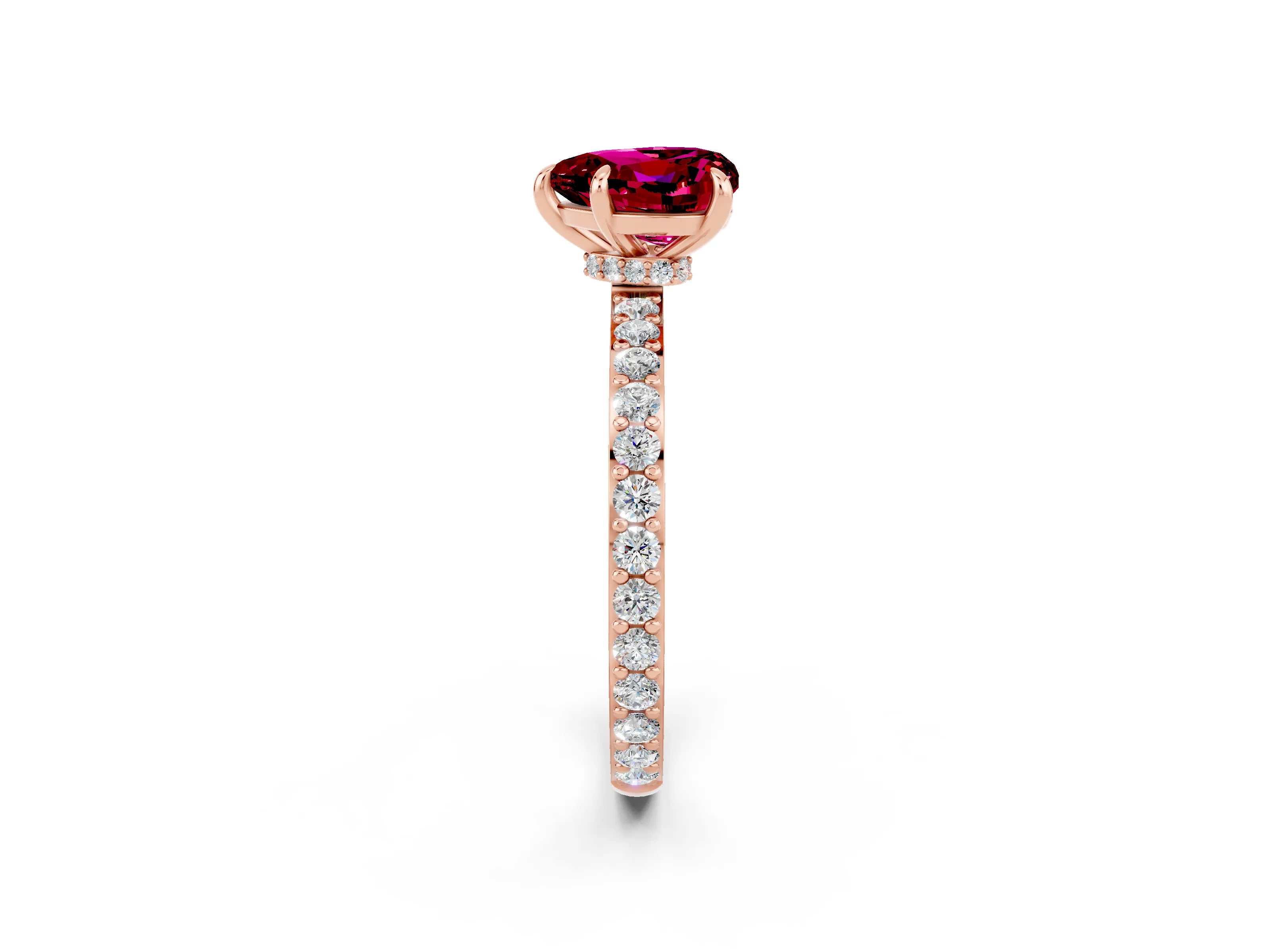 Rose gold Heart Cut Garnet Solitaire Engagement Ring with Pavé Band and Four-Prong Setting_2