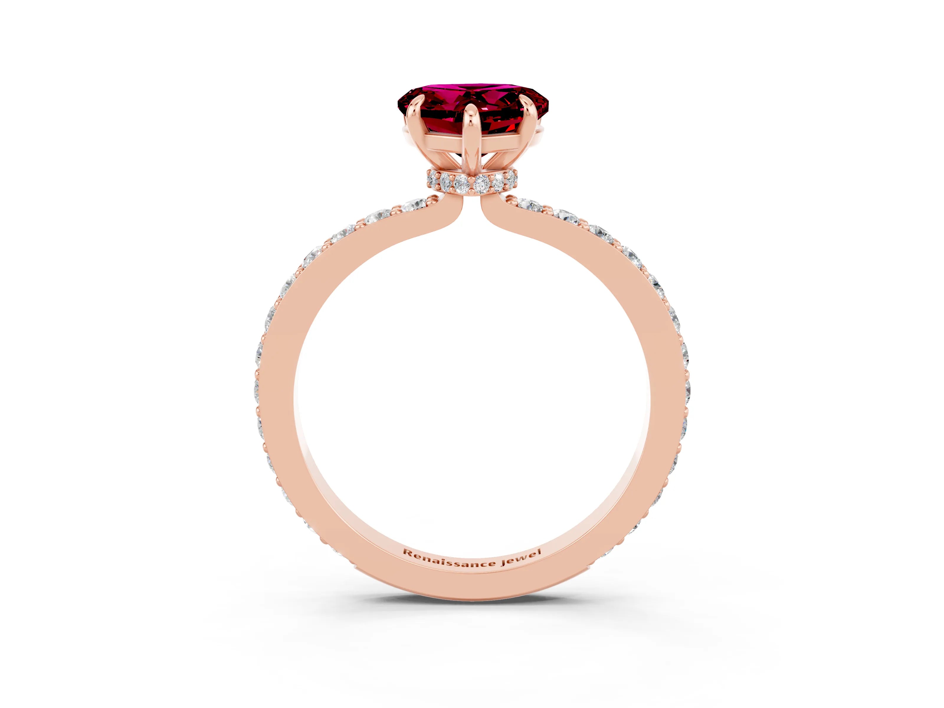 Rose gold Heart Cut Garnet Solitaire Engagement Ring with Pavé Band and Four-Prong Setting_3