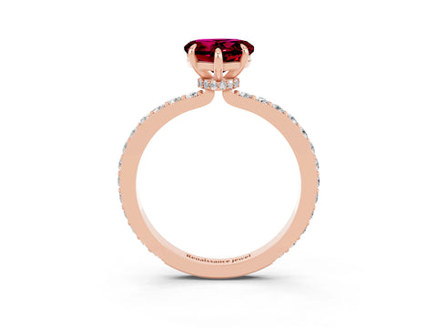 Rose gold Heart Cut Garnet Solitaire Engagement Ring with Pavé Band and Four-Prong Setting_3