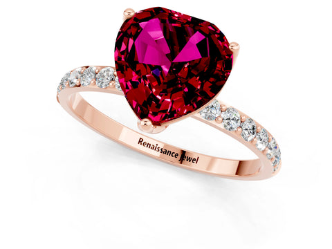Rose gold Heart Cut Garnet Solitaire Engagement Ring with Pavé Band and Prong Setting_1