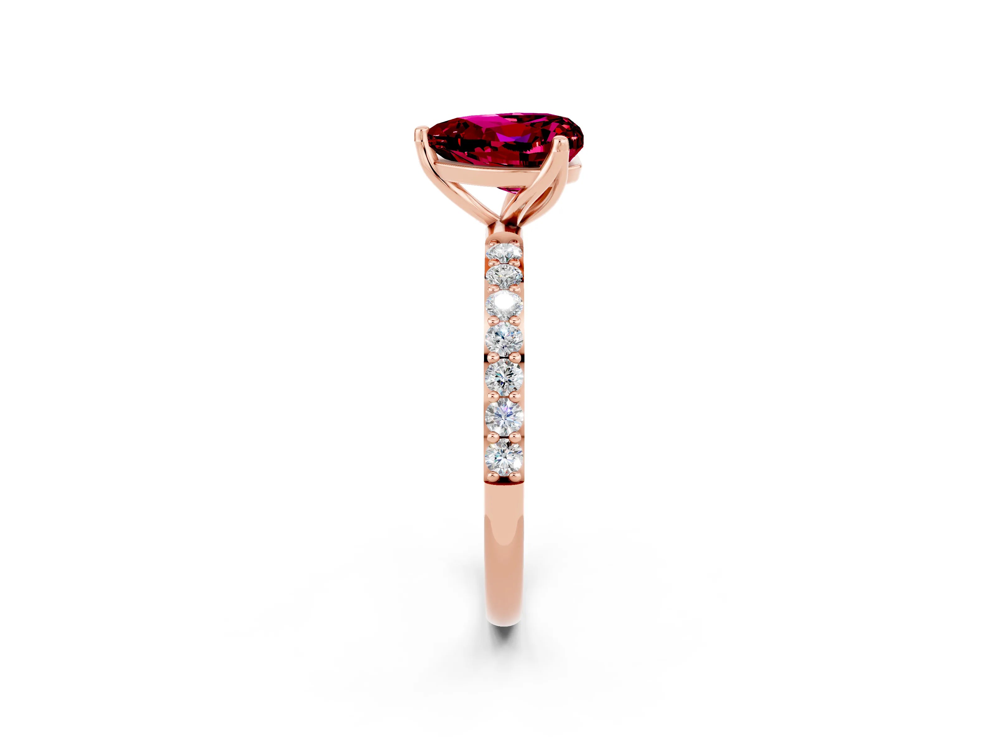 Rose gold Heart Cut Garnet Solitaire Engagement Ring with Pavé Band and Prong Setting_2