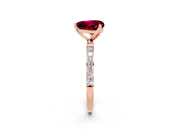 Rose gold Heart Cut Garnet Solitaire Engagement Ring with Round  Pavé Band and Prong Setting