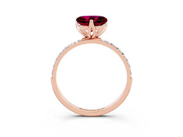 Rose gold Heart Cut Garnet Solitaire Engagement Ring with Round  Pavé Band and Prong Setting