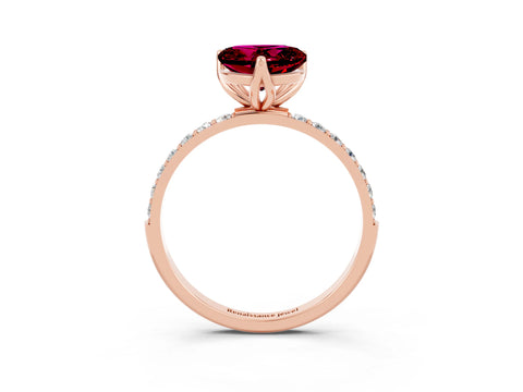 Rose gold Heart Cut Garnet Solitaire Engagement Ring with Pavé Band and Prong Setting_3