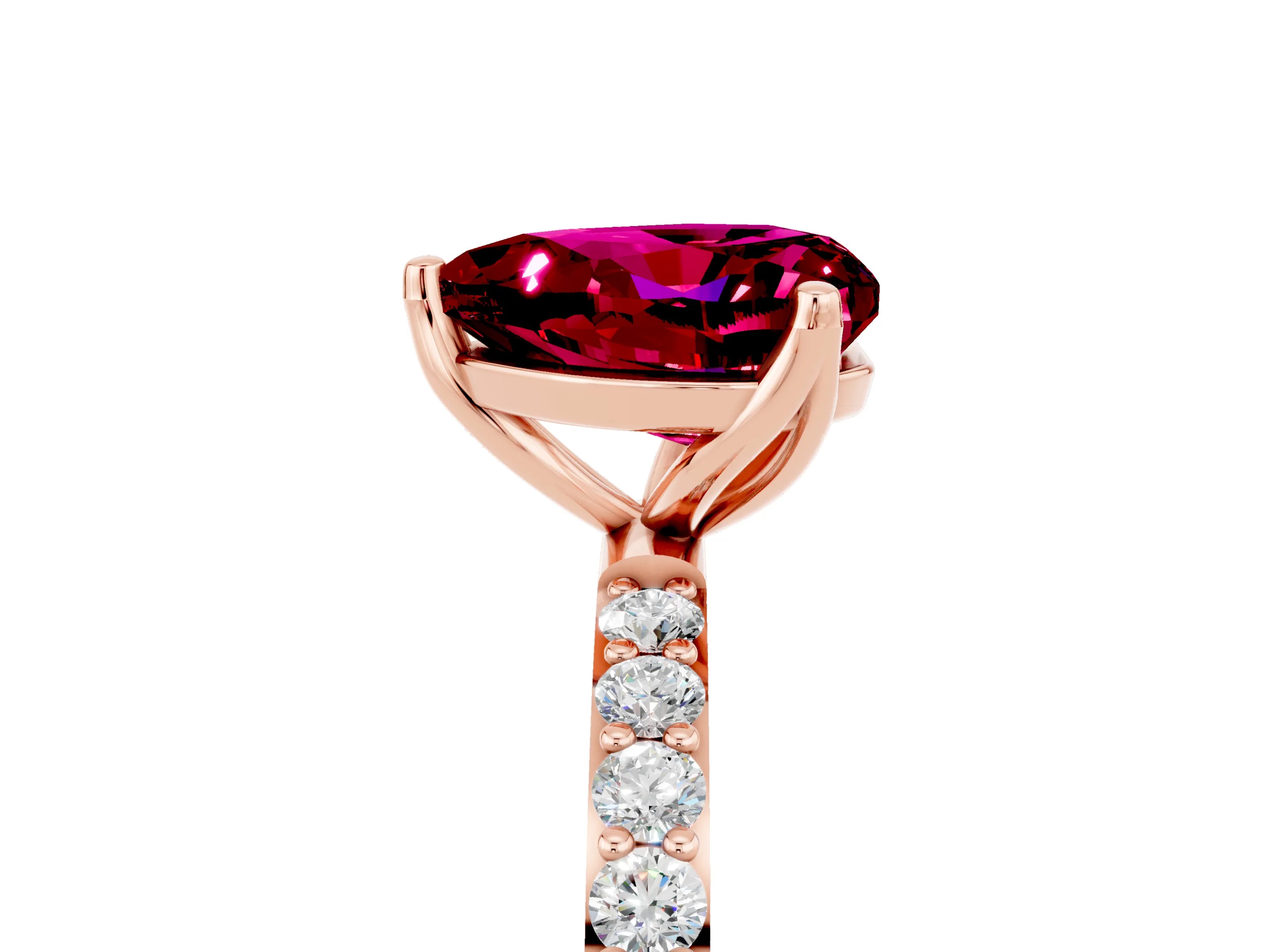 Rose gold Heart Cut Garnet Solitaire Engagement Ring with Pavé Band and Prong Setting_5