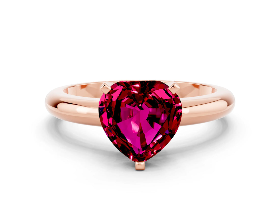 Rose gold Heart Cut Garnet Solitaire Engagement Ring with Round Band and Four-Prong Setting