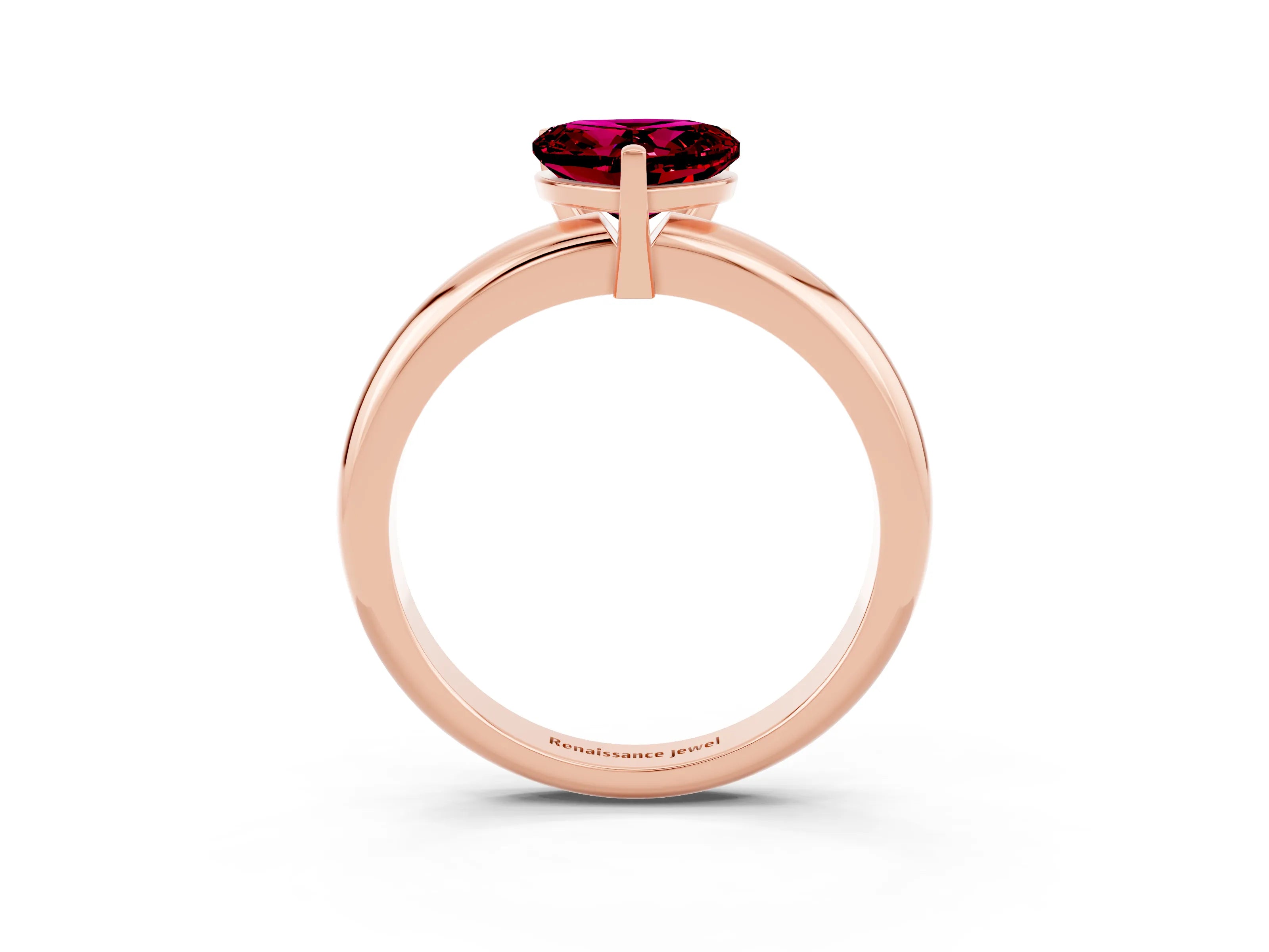Rose gold Heart Cut Garnet Solitaire Engagement Ring with Round Band and Four-Prong Setting_3