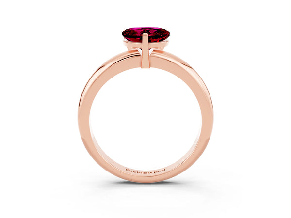 Rose gold Heart Cut Garnet Solitaire Engagement Ring with Round Band and Four-Prong Setting