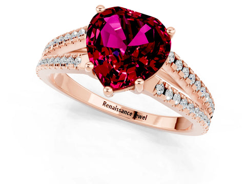 Rose gold Heart Cut Garnet Solitaire Engagement Ring with Split Shank Pavé Band_1