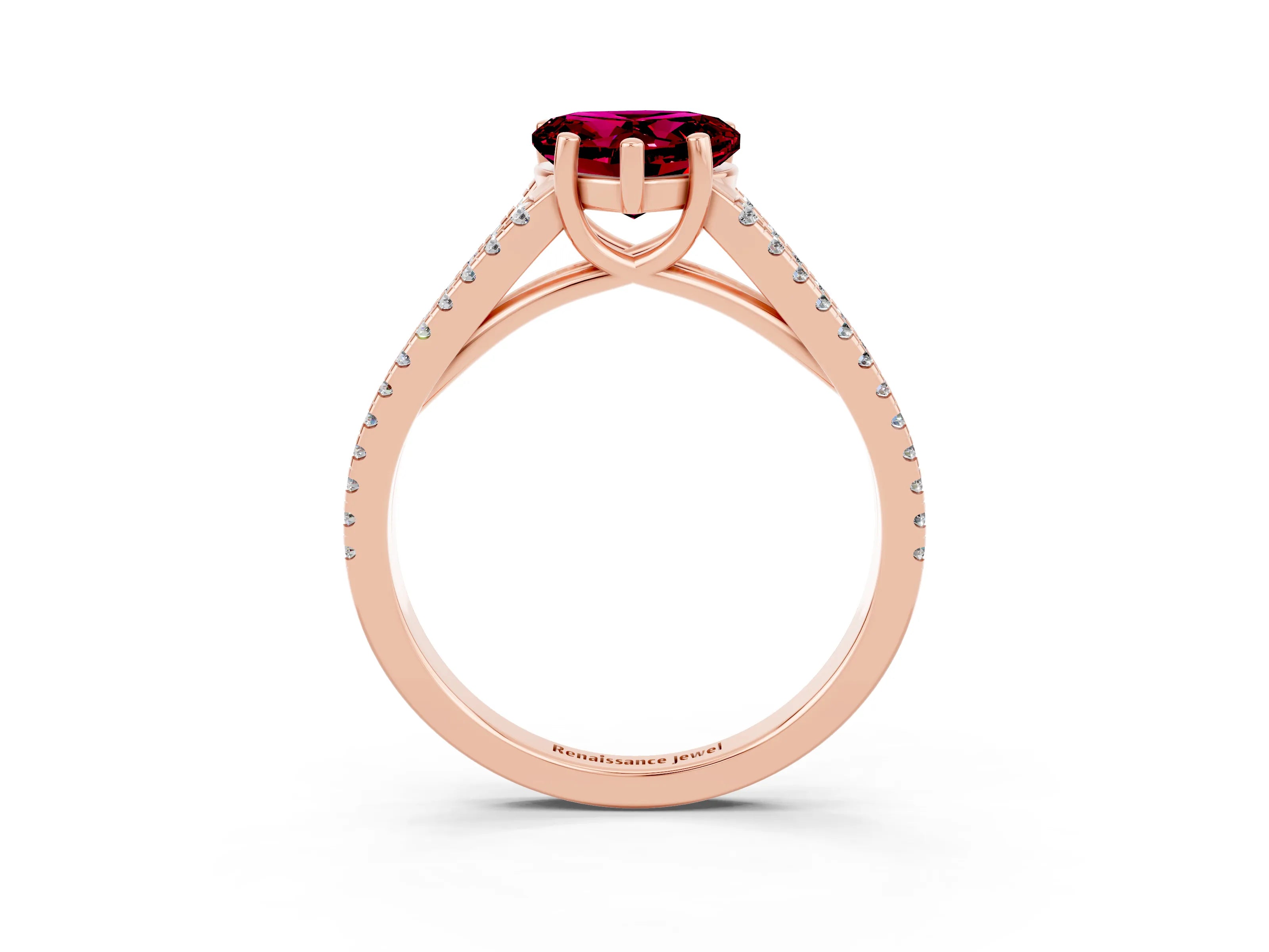 Rose gold Heart Cut Garnet Solitaire Engagement Ring with Split Shank Pavé Band_3