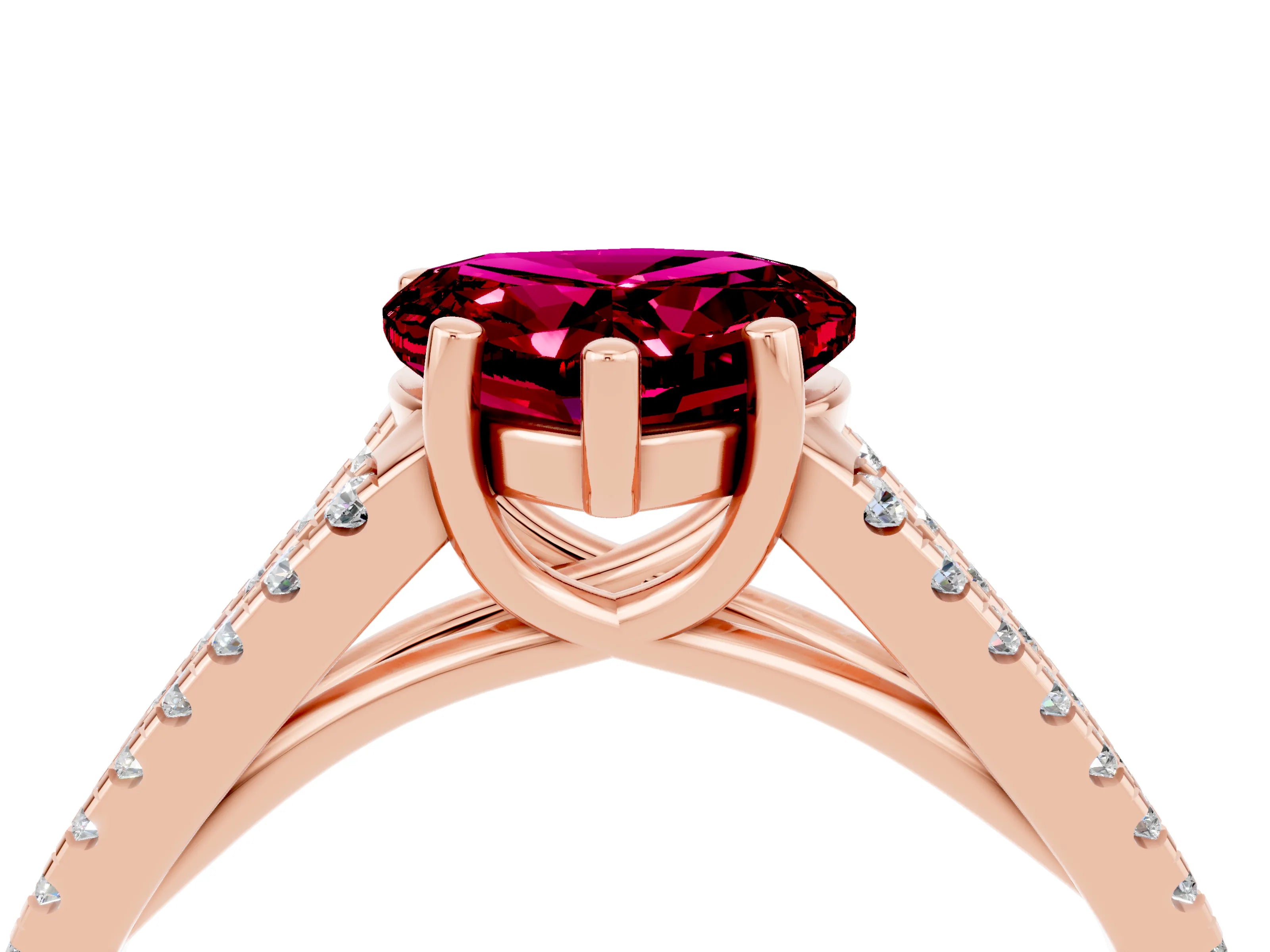Rose gold Heart Cut Garnet Solitaire Engagement Ring with Split Shank Pavé Band_4