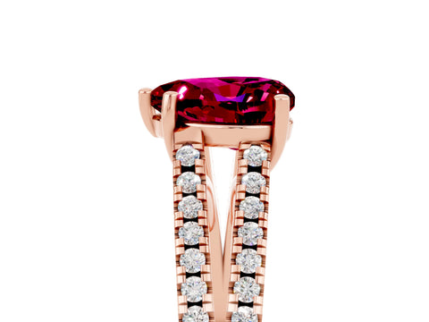 Rose gold Heart Cut Garnet Solitaire Engagement Ring with Split Shank Pavé Band_5
