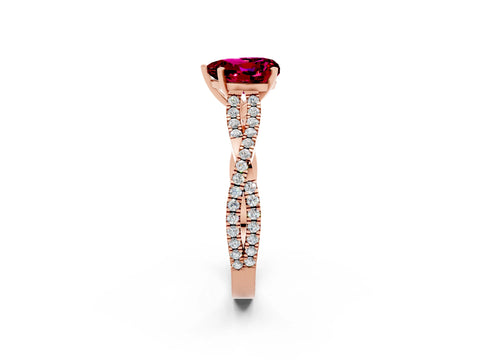 Rose gold Heart Cut Garnet Solitaire Engagement Ring with Twisted Pavé Band and Four-Prong Setting_14
