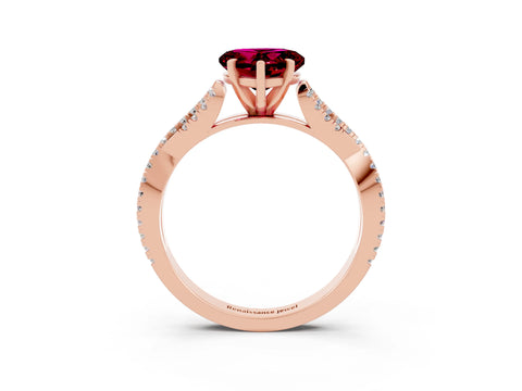 Rose gold Heart Cut Garnet Solitaire Engagement Ring with Twisted Pavé Band and Four-Prong Setting_15