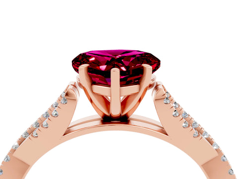 Rose gold Heart Cut Garnet Solitaire Engagement Ring with Twisted Pavé Band and Four-Prong Setting_16