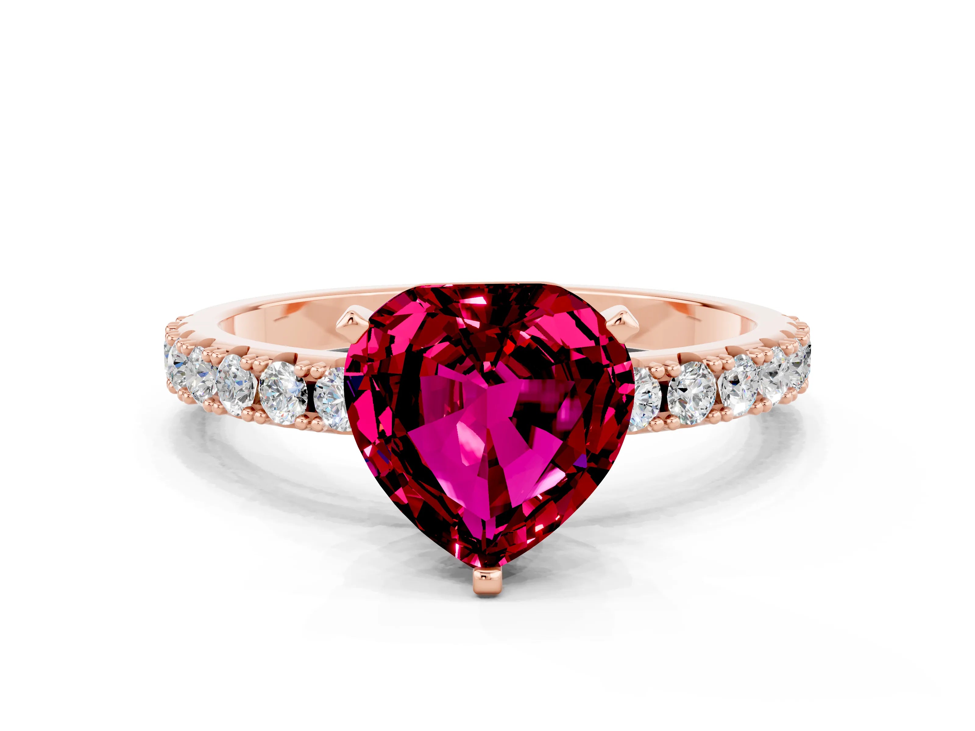 Rose gold Heart Cut Garnet Solitaire Pavé Band with Four-Prong Setting