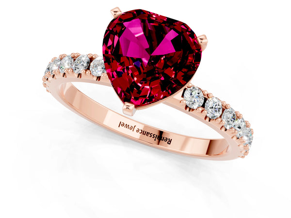 Rose gold Heart Cut Garnet Solitaire Pavé Band with Four-Prong Setting