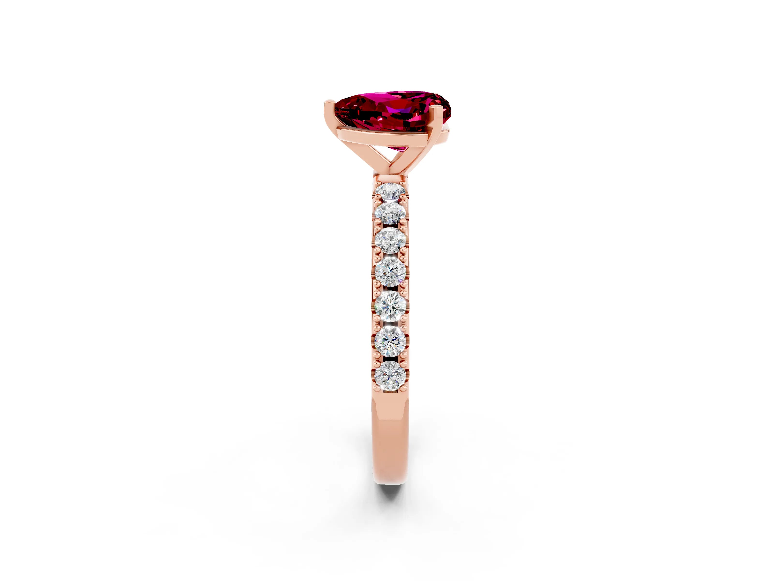 Rose gold Heart Cut Garnet Solitaire Pavé Band with Four-Prong Setting_2