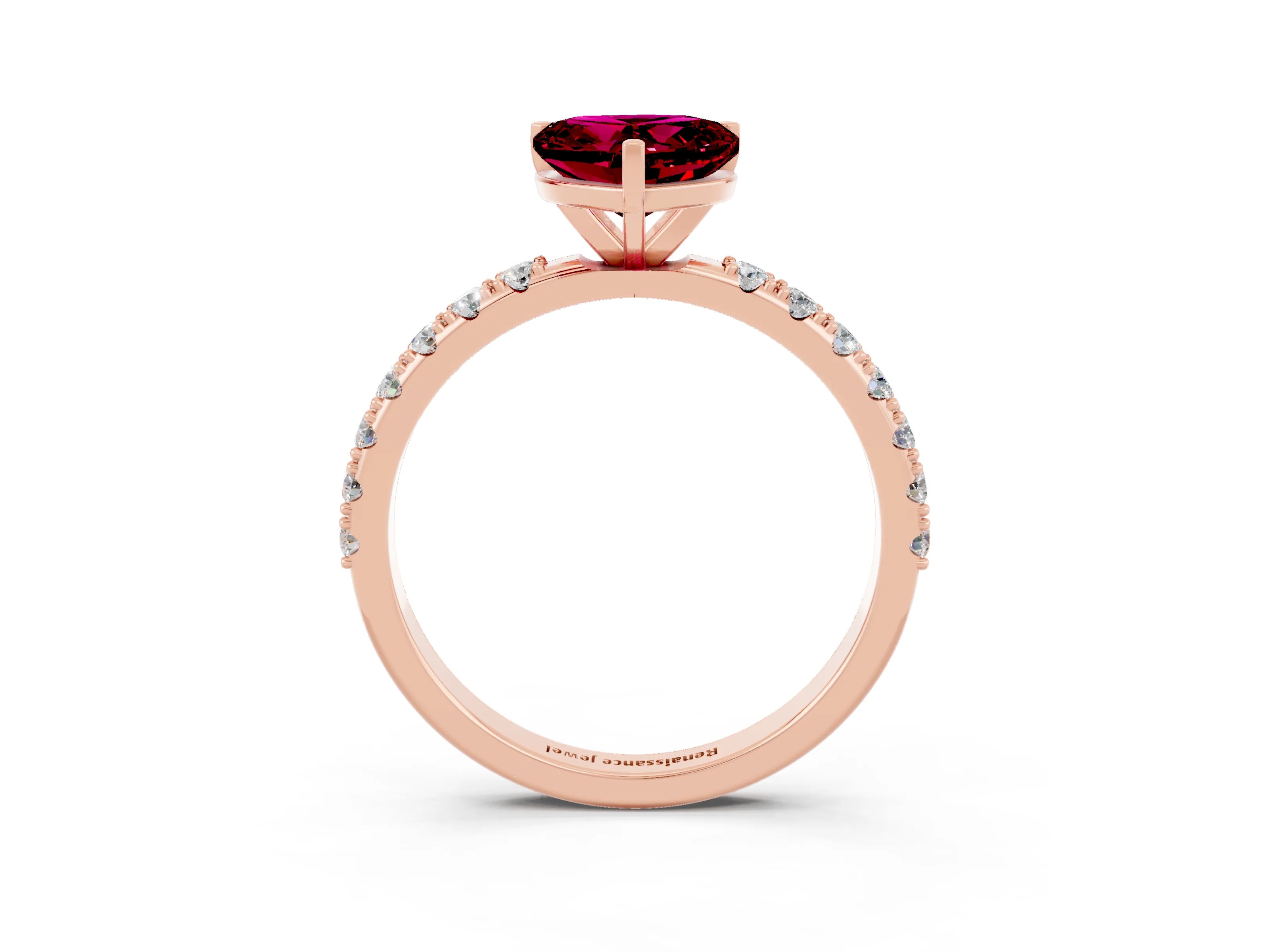Rose gold Heart Cut Garnet Solitaire Pavé Band with Four-Prong Setting_3