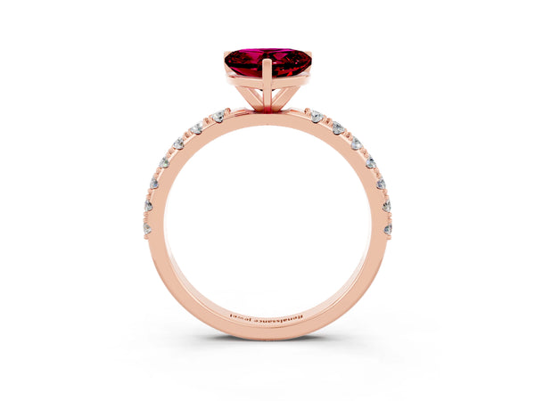 Rose gold Heart Cut Garnet Solitaire Pavé Band with Four-Prong Setting