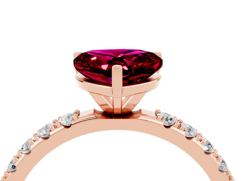 Rose gold Heart Cut Garnet Solitaire Pavé Band with Four-Prong Setting_4