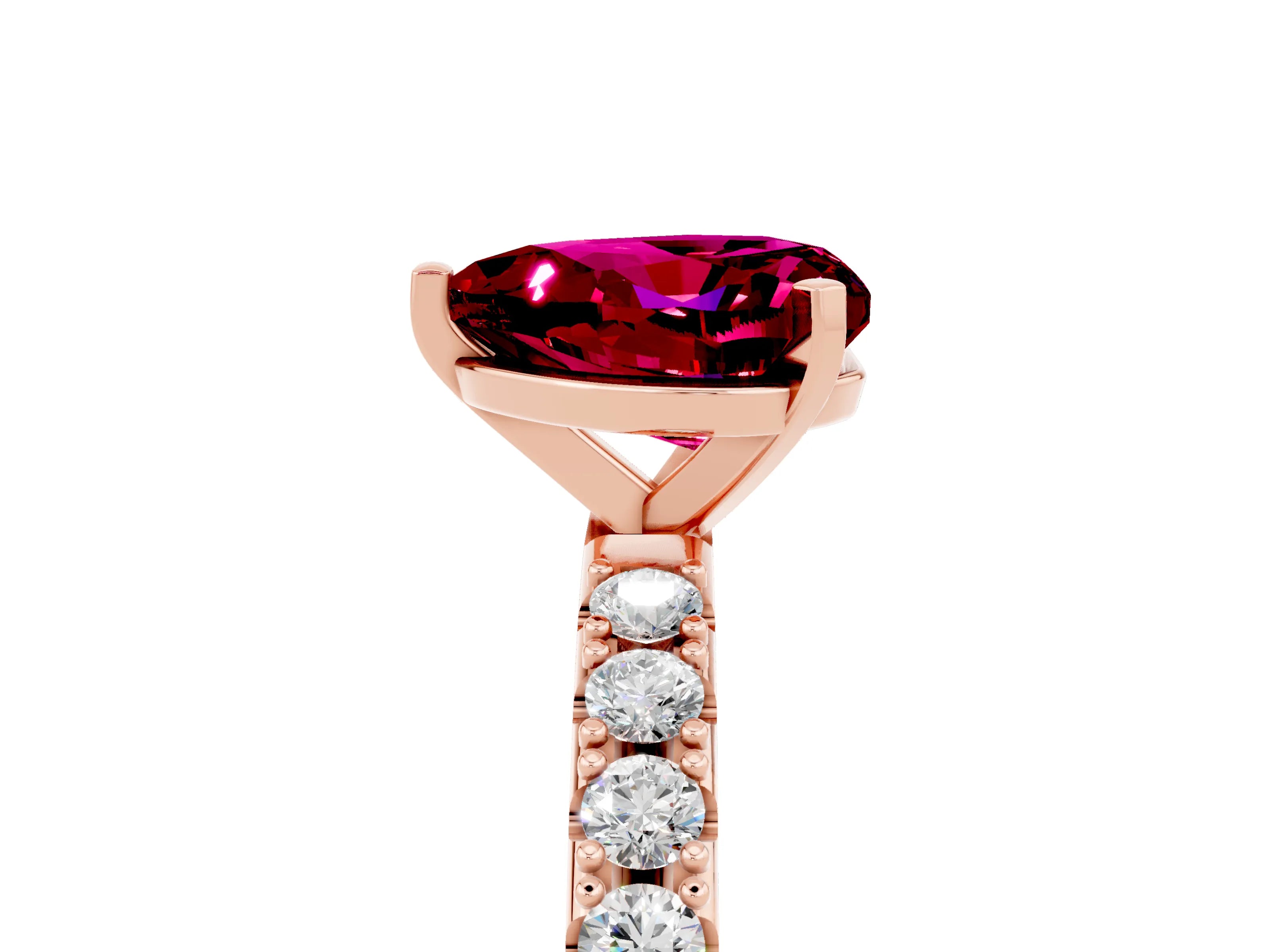 Rose gold Heart Cut Garnet Solitaire Pavé Band with Four-Prong Setting_5