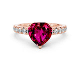 Rose gold Heart Cut Garnet Solitaire Pavé Engagement Ring with Round Band and Prong Setting_12