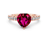 Rose gold Heart Cut Garnet Solitaire Pavé Engagement Ring with Round Band and Prong Setting_72