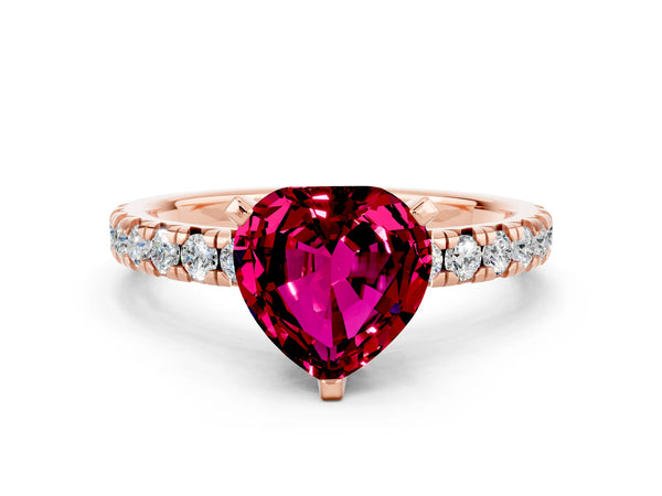 Rose gold Heart Cut Garnet Solitaire Pavé Engagement Ring with Round Band and Prong Setting