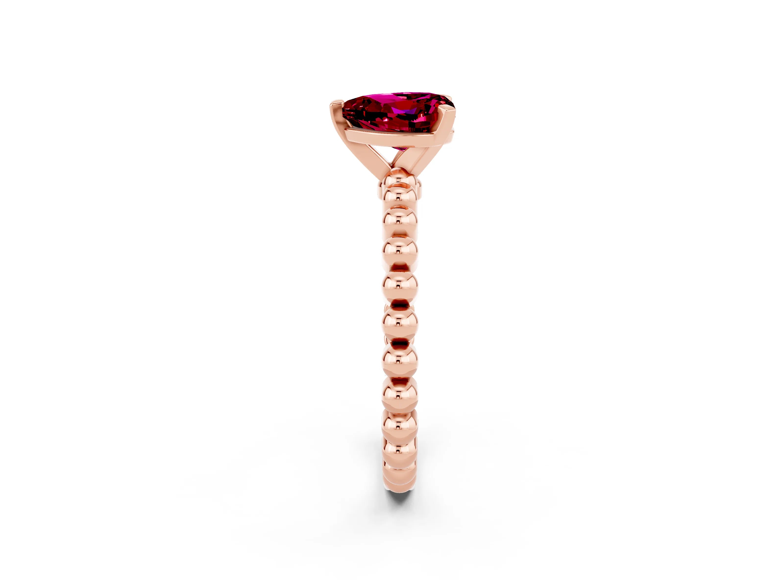 Rose gold Heart Cut Garnet Solitaire Ring with Beaded Band and Prong Setting_2