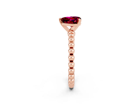 Rose gold Heart Cut Garnet Solitaire Ring with Beaded Band and Prong Setting_2