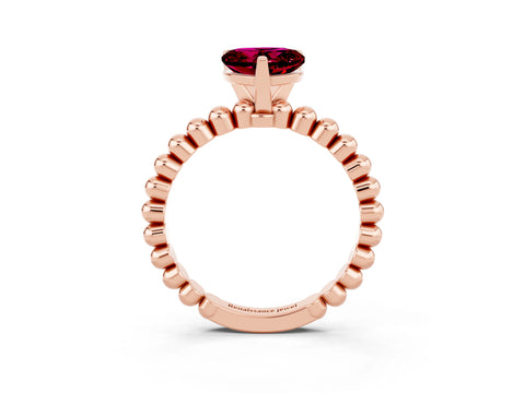 Rose gold Heart Cut Garnet Solitaire Ring with Beaded Band and Prong Setting_3
