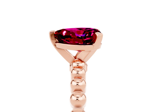Rose gold Heart Cut Garnet Solitaire Ring with Beaded Band and Prong Setting_5