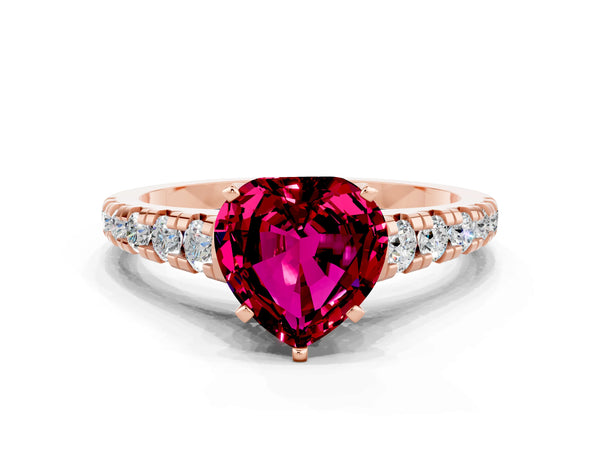 Rose gold Heart Cut Garnet Cathedral Solitaire Ring with Round  Pavé Band