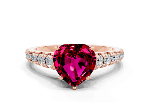Rose gold Heart Cut Garnet Solitaire Ring with Cathedral Setting and Pavé Band_12