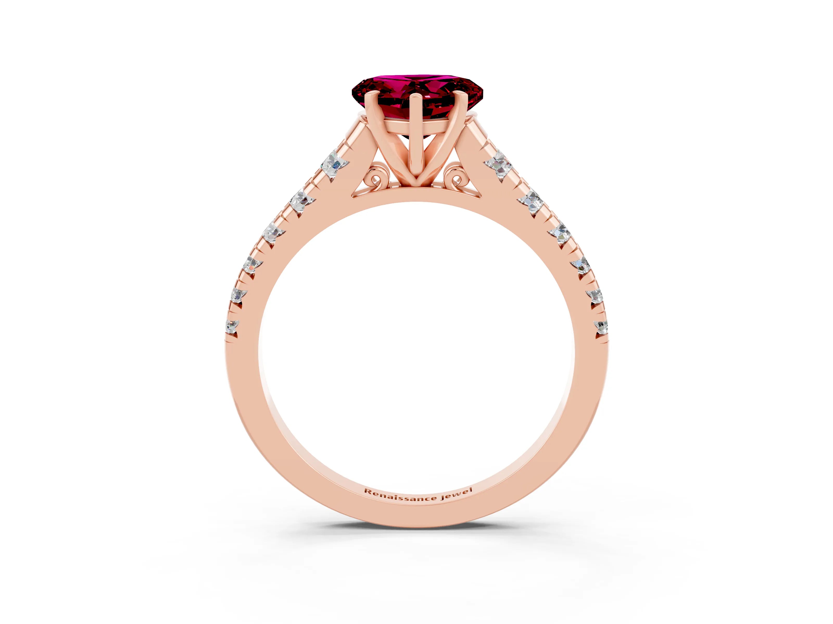 Rose gold Heart Cut Garnet Solitaire Ring with Cathedral Setting and Pavé Band_15