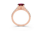 Rose gold Heart Cut Garnet Solitaire Ring with Cathedral Setting and Pavé Band_15