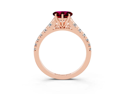 Rose gold Heart Cut Garnet Solitaire Ring with Cathedral Setting and Pavé Band_15